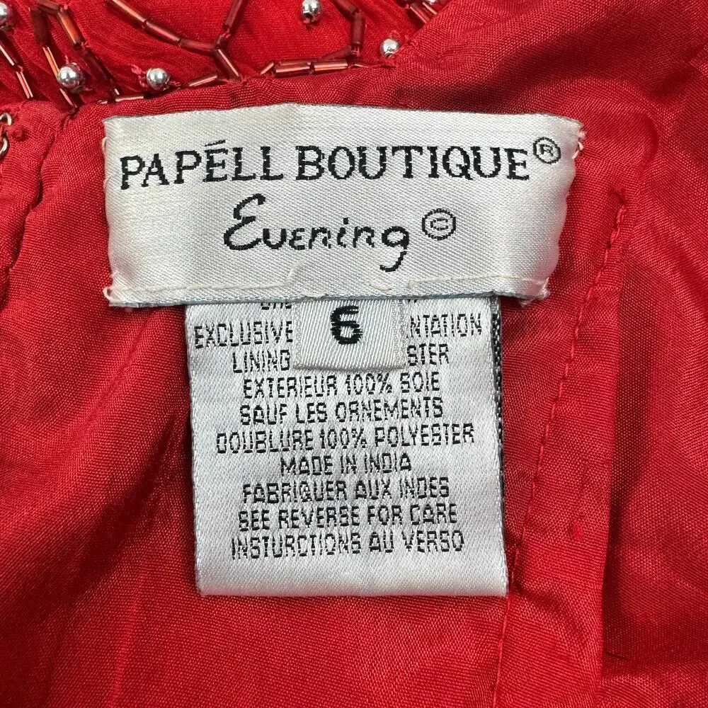 Pappel Boutique Evening Vintage Silk Long Formal Beaded Gown Women's Size 6